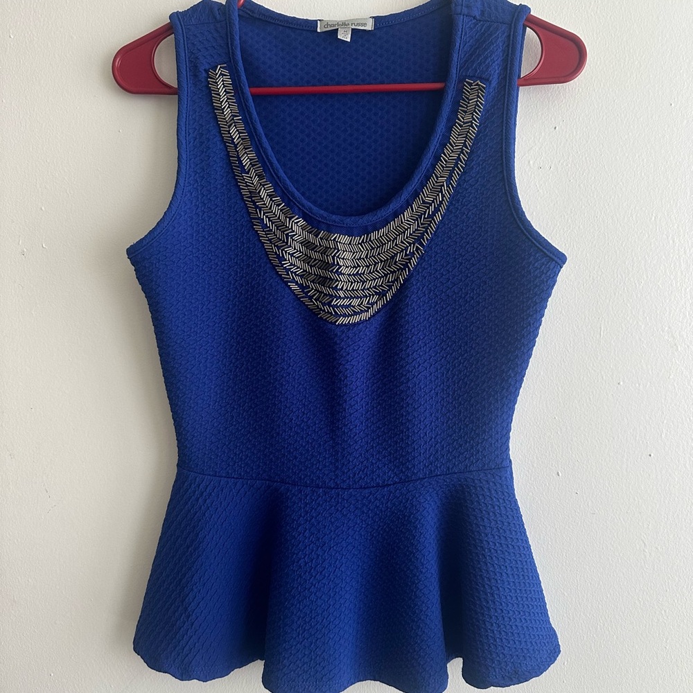 Charlotte Russe Blue Embellished Peplum Tank Top